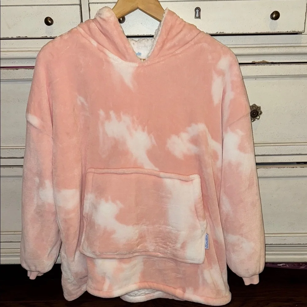 Pink and White Tie-Dye Fleece Hoodie Oodie size 4-13 hooded cozy thick sweater - Picture 2 of 4